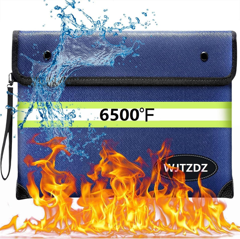 Upgraded Fireproof Money Bag,10 Layers of Heat Insulated Materials,6500°F Fireproof Bag with Waterproof Zipper/Reflective Strip,Fireproof Document Bag with Handle for Cash,Important Documents Blue Medium Size