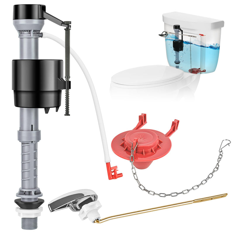 Universal Toilet Flusher Replacement Kit, Fill Valve, 2-Inch Flapper, Toilet Handle Lever, Adjustable, Quiet, Easy to Install, Complete Toilet Parts Inside Tank Kit (Red, 1-Pack) Red