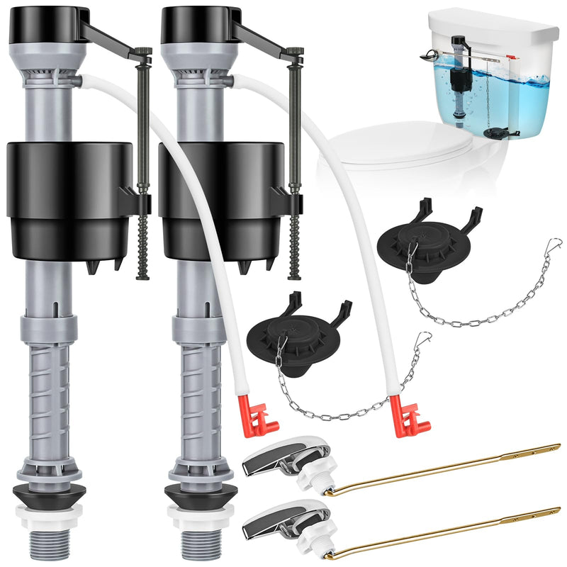 Universal Toilet Flusher Replacement Kit, Fill Valve, 2-Inch Flapper, Handle Replacement, Adjustable, Quiet, Easy to Install, Complete Toilet Parts Inside Tank Kit (Black, 2-Pack) Black