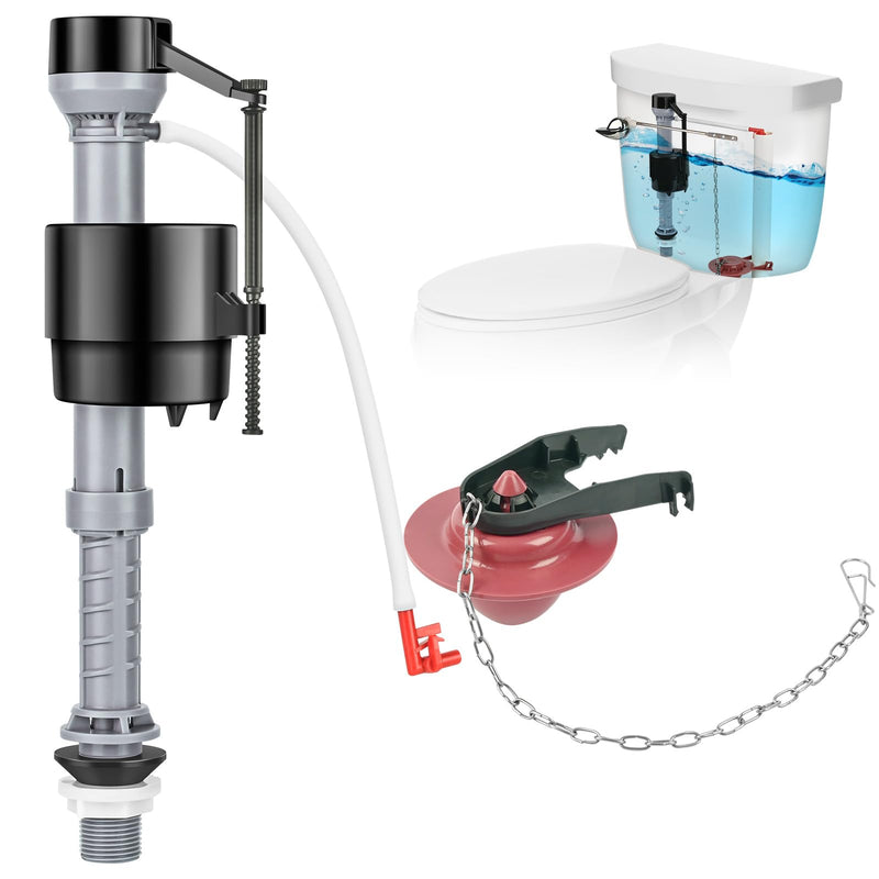 Universal Toilet Flusher Replacement Kit, Toilet Fill Valve and 2-Inch Flapper Replacement Kit, Toilet Repair Kit Inside Tank, Adjustable, Quiet and Easy to Install (1-Pack) 1