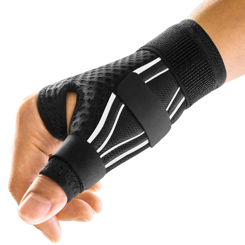 FREETOO Ergonomical Thumb Brace Support Right Hand or Left Hand for Arthritis Pain and Support, Thumb Spica Splint for Trigger Thumb, Thumb Stabilizer for Tendonitis, Sprain (S/M White/Black) S/M - Fit both hands White / Black