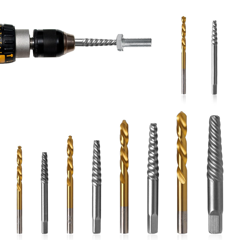 Gift for Men 10Pcs Screw Extractor Set, 40# Cr-Mo & 4241 HSS Cobalt Left Hand Drill Bits Set for Removing Stripped Screws and Broken Bolts Ez Out Broken Bolt Extractor Kit & Drill Bit Extractor Set