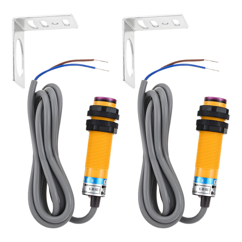 1 Pair M18 Photoelectric Sensor E3F-5DN1-5L, Infrared Through-Beam/Reflective Switch, 6-36VDC NPN NO Proximity Switch with mounting Bracket (Inductive Distance 5M)