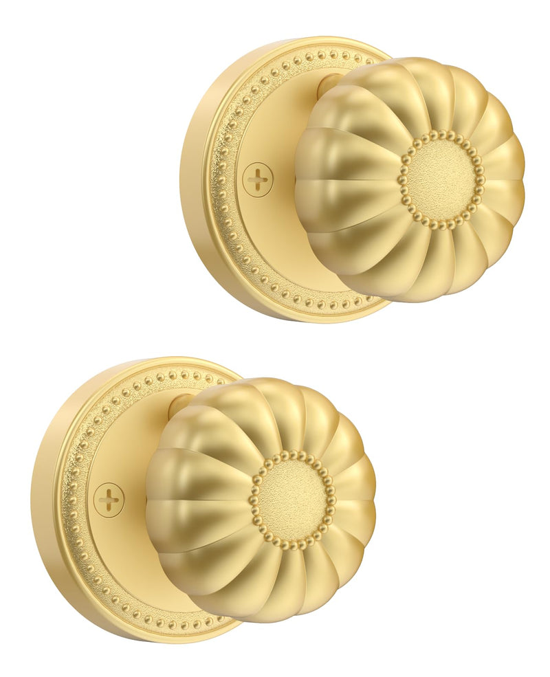Asidrama 2 Pack Privacy Gold Door Knob with Lock, Brush Gold Door Knobs Interior for Bedroom or Bathroom, Heavy Duty Brush Door Handle for Left Right Sided Doors 2pack Brushed Gold