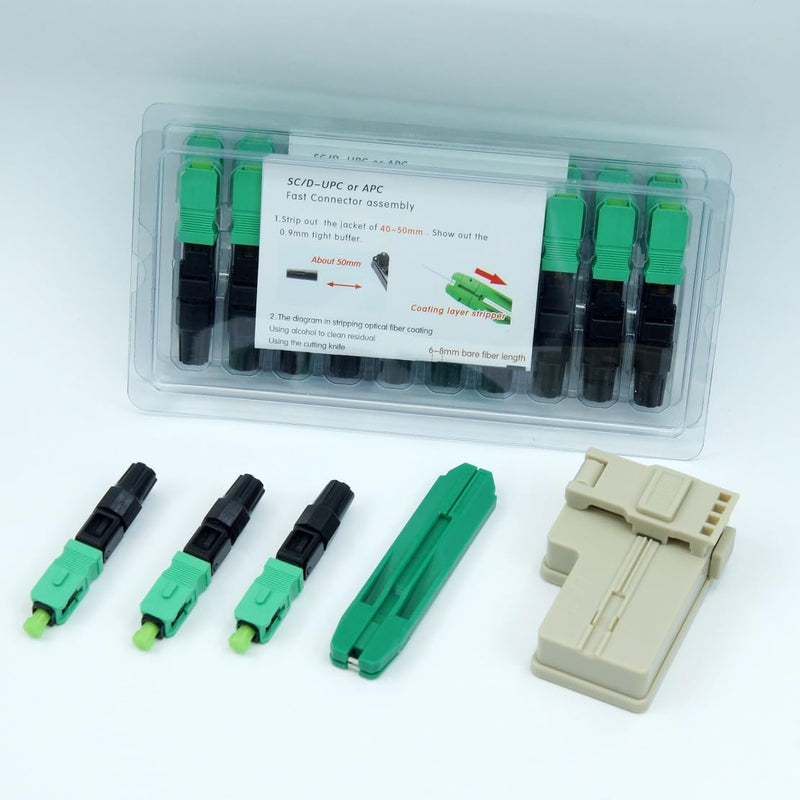 100pcs SC APC Fiber Optic Quick Connectors with Matched Tools Fiber Reusable Connectors Single Mode Mechanical Fast Connectors Adapter for FTTH CATV Network Instrument (APC 100pcs) APC 100pcs