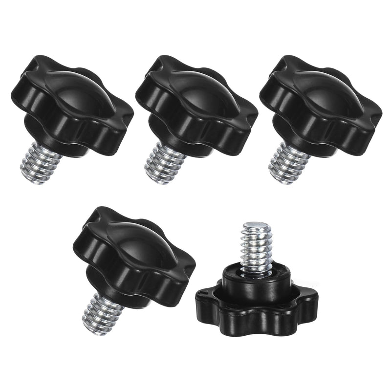 5-Pack Star Clamping Knobs, 1/4"-20 x 0.31 Male Thread Hand Tightening Screw for Machinery/Electronic/Furniture/Umbrella Base, Hex Shaped Machine Handle Replacement [Black] 5 1/4"-20 x 0.31"