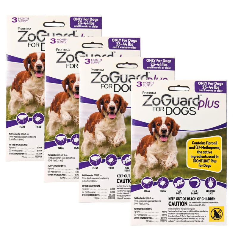 ZoGuard Plus Flea and Tick Prevention for Medium Dogs – Flea & Tick Prevention for Dogs 23-44lbs 12 Month Supply, Pack of 4