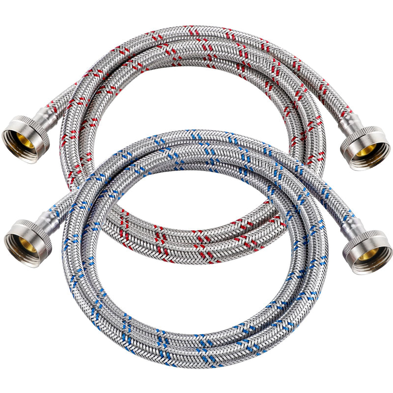 4 Ft Washing Machine Hoses, Premium Stainless Steel Washer Hoses Burst Proof 2 Packs, Hot and Cold Striped Water Supply Hoses for ALL Washing Machine