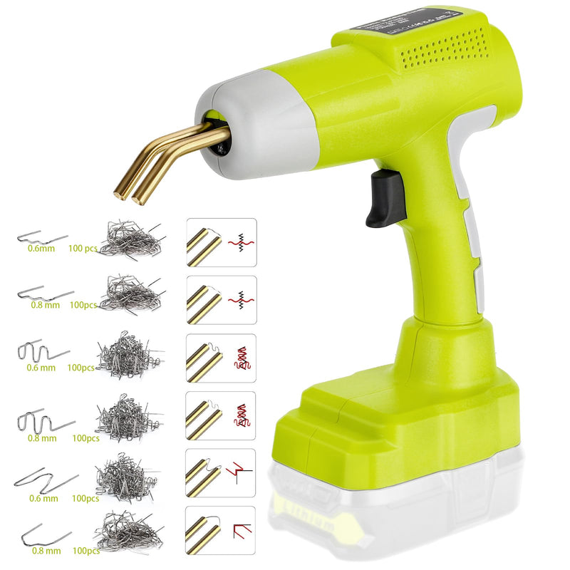 Cordless Plastic Welder Gun Compatible with Ryobi One 18V Battery with 600PCs Hot Staples Plastic Welding Kit for Car Bumper and other plastic Repairing(No Battery)