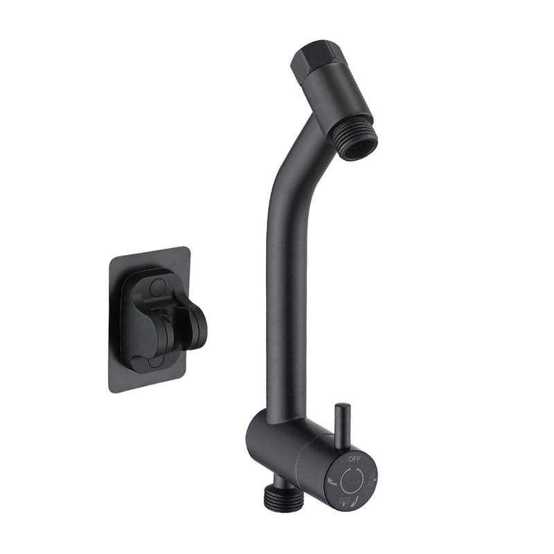 PDPBath Brass Shower Arm Diverter with Adhesive Handheld Holder for Easy Reach, Upgrade Low 3-Way Diverter with Pause Setting, G1/2 Universal Connection - Matte Black