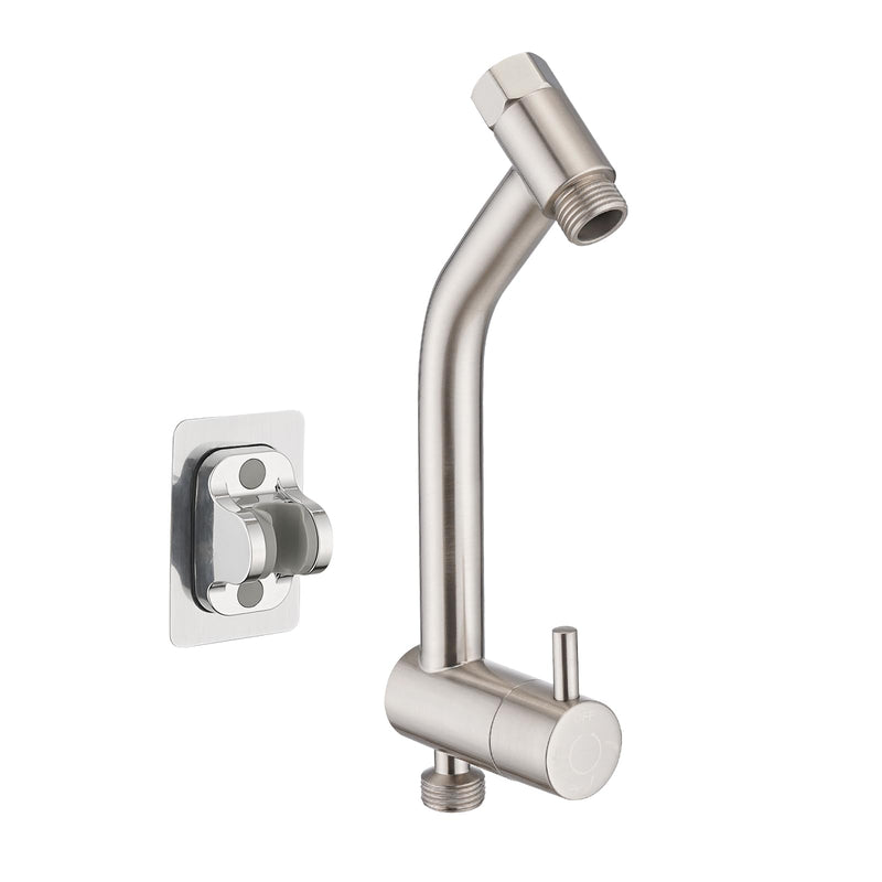 PDPBath Brass Shower Arm Diverter with Adhesive Handheld Holder for Easy Reach, Upgrade Low 3-Way Diverter with Pause Setting, G1/2 Universal Connection - Brushed Nickel