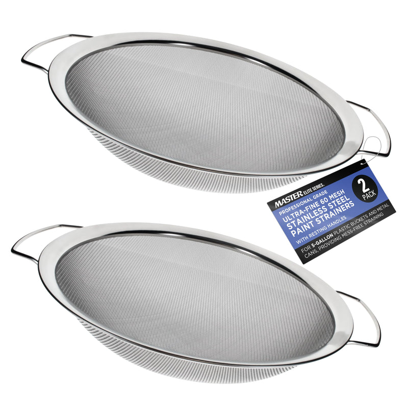 Master Elite 60 Mesh Stainless Steel Paint Strainer, 2 Pack - Fits Over 5 Gallon Paint Bucket Cans, Strains Filters Removes Debris, Particles, Impurities from Coating and Liquids - Drain, Rinse Food