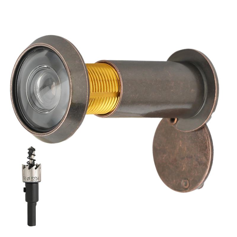 Door Viewer Peephole, 220 Degree Wide Angle Peephole with 0.63 Inch/16mm Drill Bit Kit with Heavy Duty Swivel Privacy Cover for 1-3/8“ to 2-1/6” Doors, for Home Office Hotel (Bronze Red) Bronze Red