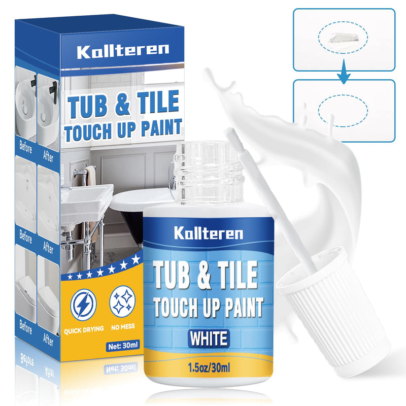 Tub and Tile Paint, White Touch Up Paint Pen, White Paint for Countertop, Bathtub, Porcelain Paint for Any Scratches Spots on Tiles, Sinks, Enamel, Toilets, 1.5 Fl Oz