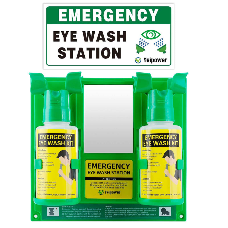 Portable Eyewash Station OSHA-Approved - Upgraded Emergency Eye Wash Bottles Flush Kit Clean Both Eyes Simultaneously Wall Mounted 16oz （No Solution） 1Pcs