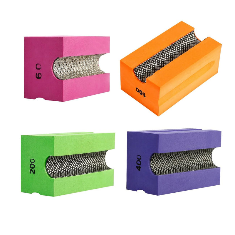 Concave Electroplated Diamond Sanding Block, 60/100/200/400 Grit Curved Polishing Pad for Grinding Trimming Granite Marble Glass Stone Tile Wood (4 Pieces)
