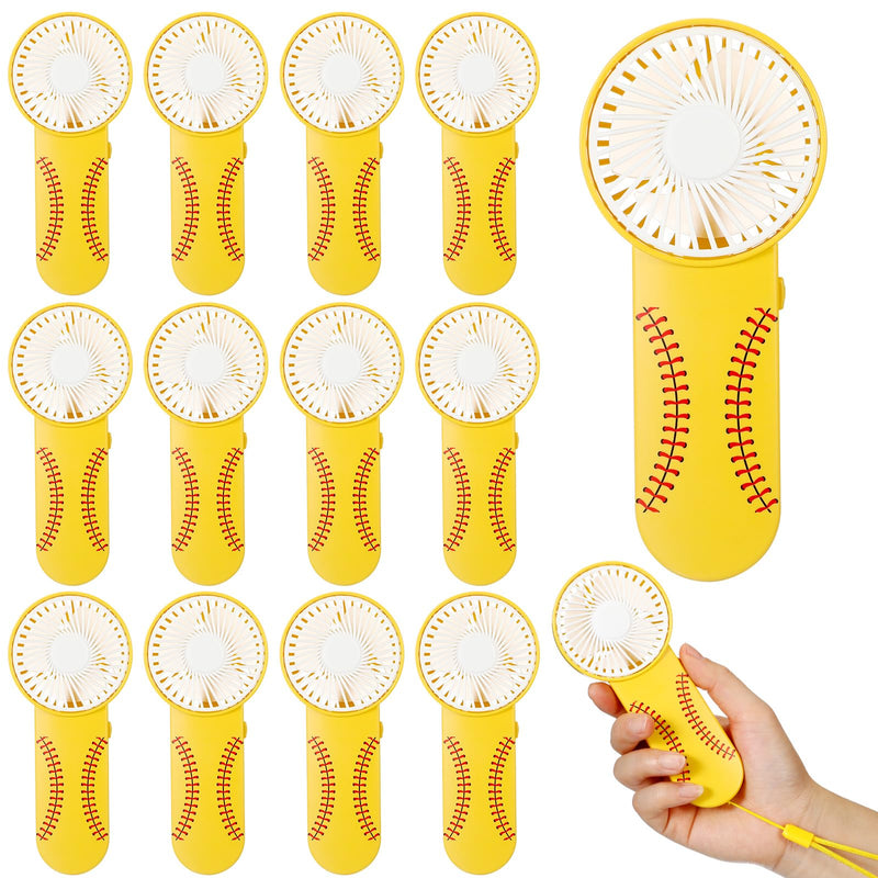 Honoson 12 Pcs Mini Portable Fan Bulk Small Personal Handheld Fan with Lanyard for Team Gift Game Outdoor Sport Party Favors, Battery Not Include(Yellow,Softball) Yellow Softball