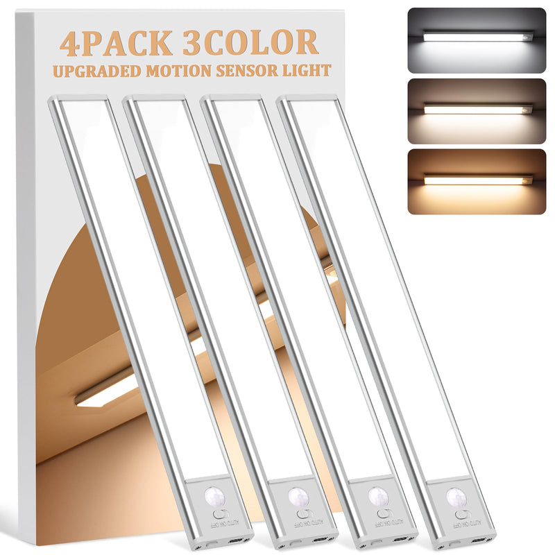 Under Cabinet Lighting Wireless, 4Pack Motion Sensor Light Indoor with 3 Color Temps, Dimmable Closet Lights Battery Operated, LED Magnetic Light, Rechargeable Under Counter Lights for Kitchen Home 8inch-4Pack