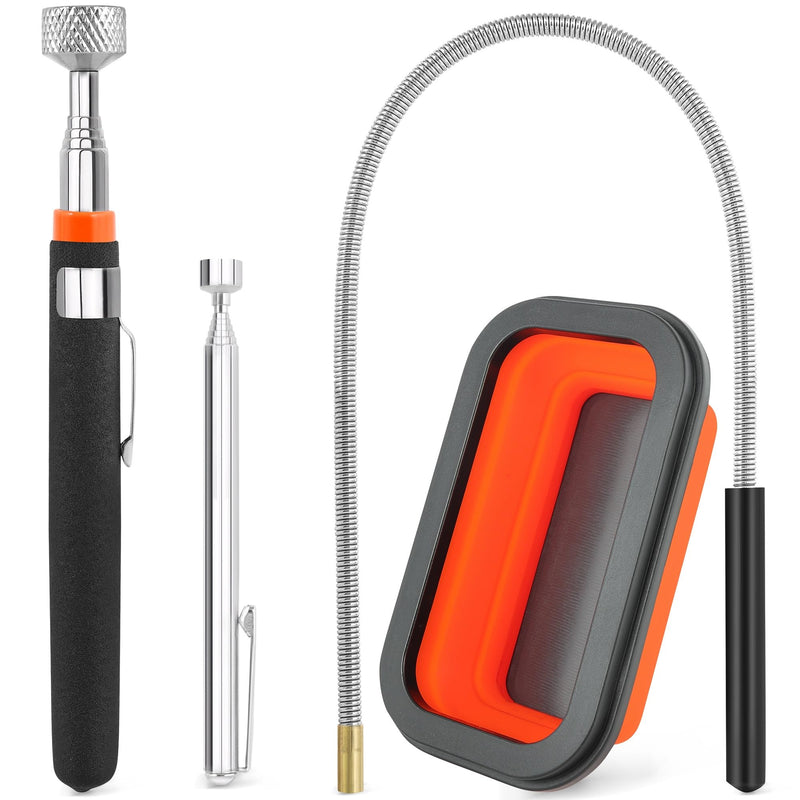 4 Pack Telescoping Magnet Pick-up Tool Set with Magnetic Parts Tray, Extendable Magnetic Pick Up Tools & Flexible Magnet Pickup Tool