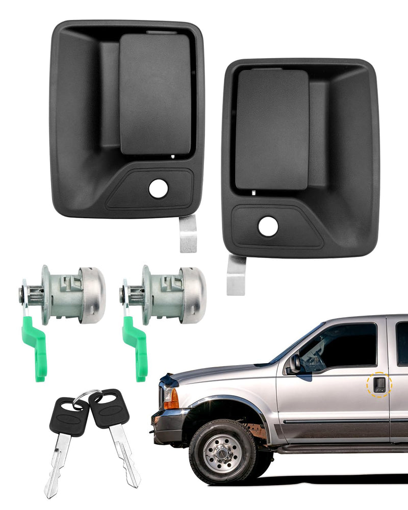 Exterior Door Handles, w/ Lock Cylinders & Keys, Compatible with 1999-2016 Ford F250 F350 F450 F550 Super Duty, 2000-2005 Ford Excursion, Front Left Driver & Right Passenger Side, OE# 79306 79307 Black Handles, w/ Lock Cylinder & Key