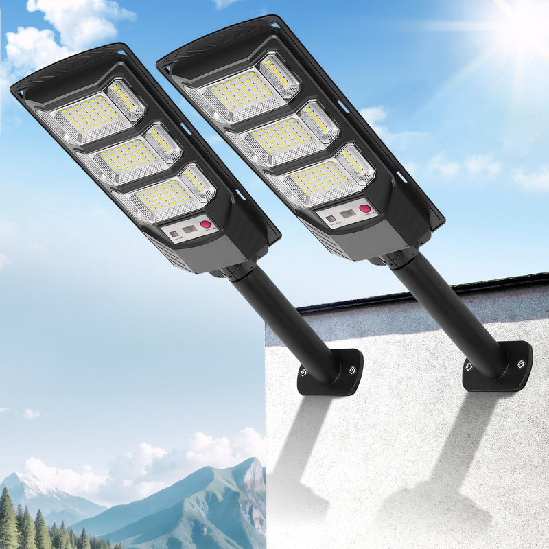 Solar Street Lights Outdoor 2 Pack, 6500K Solar Lights Outdoor Waterproof with Motion Sensor, Lamparas Luces Solares para Exteriores Dusk to Dawn Commercial Lighting for Yard Path 3H2P