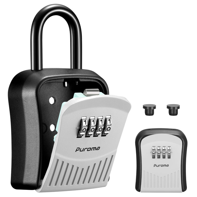 Puroma Lock Box Combination Key Lock Box, Wall-Mounted Portable Storage Lockbox for Keys with Resettable Code, Outside Safe Security Box for House, Apartment, Office Key Storage (1 Pack, Gray) 1