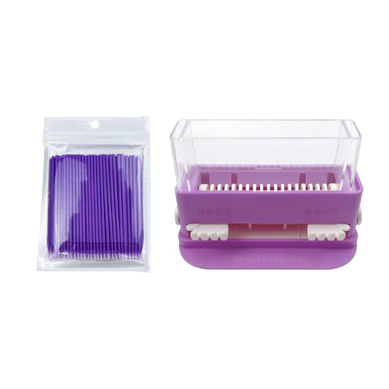 Dental Micro Applicator Dispenser Holder, YOUYA DENTAL Cotton Tip Brush Dispenser with 100pcs Disposable Applicator Brush Stick Large Capacity Microfiber Dispenser Dentist Tools-Purple Purple