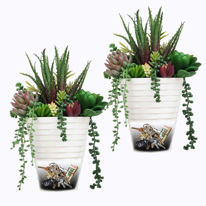 Memeyou Hide A Key Outdoor Flower Pot Diversion Safe Secret Hidden Safe Box Compartment Large Cute Waterproof Key Hider Storage Hiding The Valuables Inside Plants Not Include(2 pcs) 2