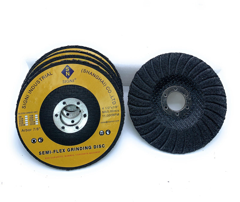5 Pack 4 1/2 inch Semi-Flex Fiberglass Backing Abrasive Grinding Disc for Angle Grinder, for Granite, Marble, Stone, Glass (36 Grit)