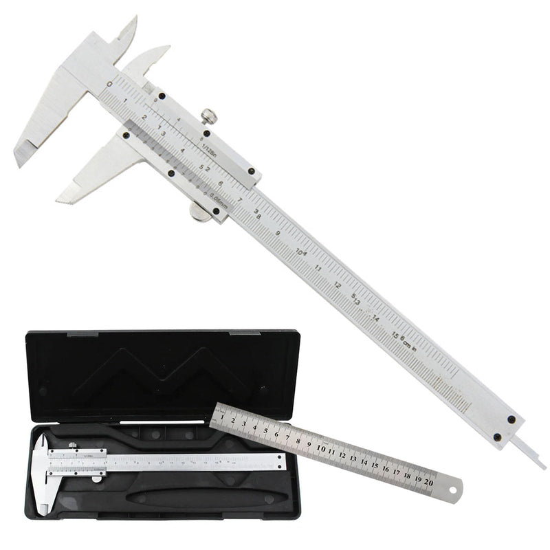 Non Digital Vernier Caliper, 6"/150mm Stainless Steel Caliper Measuring Tool, High Precision Micrometer Carbon Caliper, 1/128" & 0.05mm Dual Reading Scale