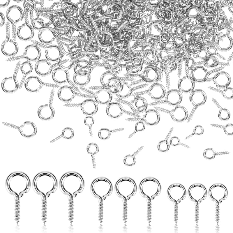 300 Pcs Screw Eye Pins 3 Sizes Small Screw Threaded Eye Pin Hooks Mini Stainless Steel Eyelet Screws Hooks for Jewelry Making DIY Art Craft Indoor & Outdoor Use
