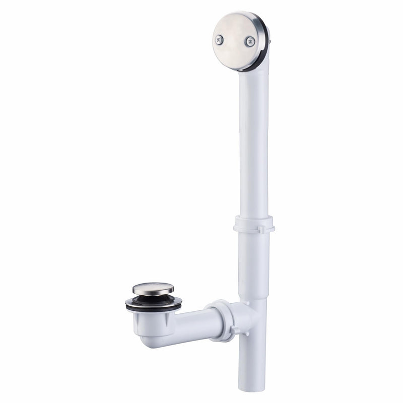 Brushed 1-1/2" Tubular Bath Drain Kit with Tip Toe Bathtub Drain Stopper, Wellup Tub Drain Kit Bath Waste and Overflow Cover, PVC Plastic Pipe for Standard Size Tubs, Brushed Nickel