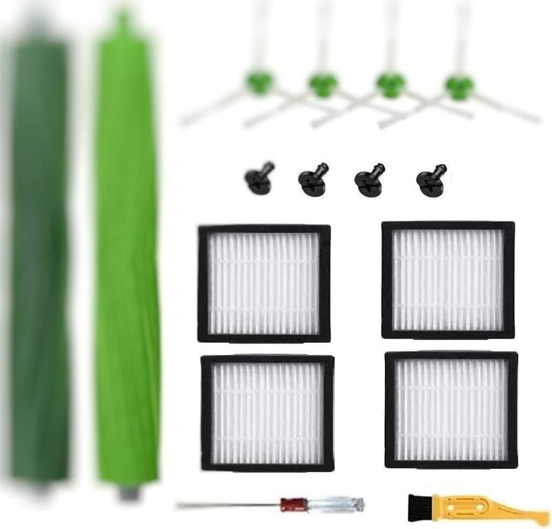 Replacement Parts accessories Compatible for iRobot Roomba i3 i3+ i4 i6 i6+ i7 i7+ i8 i8+/Plus E5 E6 E7 I,E &J Series Vacuum Cleaner,1 Set Rubber Brushes 4 HEPA Filters & 4 Side Brushes 1+4+4