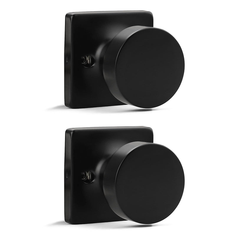 Probrico Dummy Door Knob Matte Black Finish, 2 Pack Standard Size Interior Door Handles Single Sided Dummy Door Handles, Flat Ball Knob for Closet
