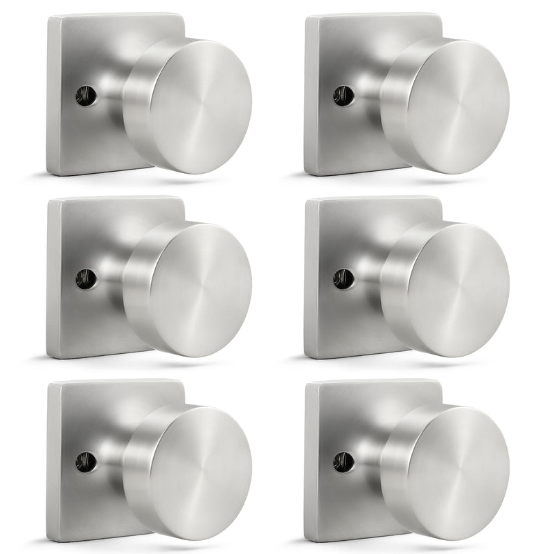 Probrico Single Dummy Door Knobs Interior 6 Pack, Non-Turning Brushed Nickel Door Knobs Inside, Keyless Closet & Hallway Classic Round Door Handles