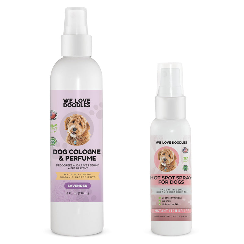 We Love Doodles Dog Hot Spot Spray & Dog Cologne Bundle - Itch Relief for Dogs Licking Paws, Anti-Itch Allergies, Long Lasting After Bath, Deodorant for Smelly Dogs