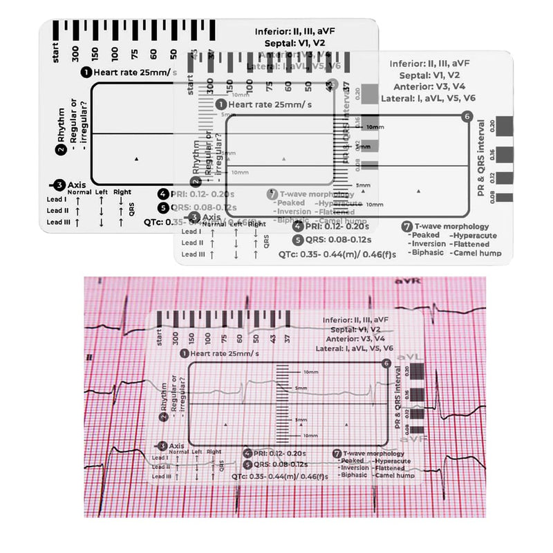 2 Pack ECG 7 Step Ruler for ECG EKG Interpretation - Portable ECG Reading with 7-Step Guide - Tools Gifts for Nurses Men Women