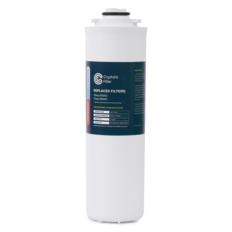 Crystala Filters 51300C Water Filter Compatible with Elkay Halsey, 1-Pack