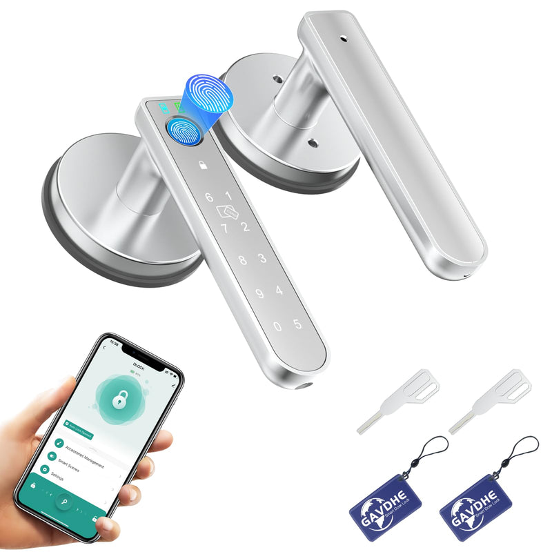 Fingerprint Door Lock Smart Fingerprint Door Knob with Keyless Entry Biometric Door Lock with Keypad App Control Easy Installation for Home Bedroom Office(Silver) Silver