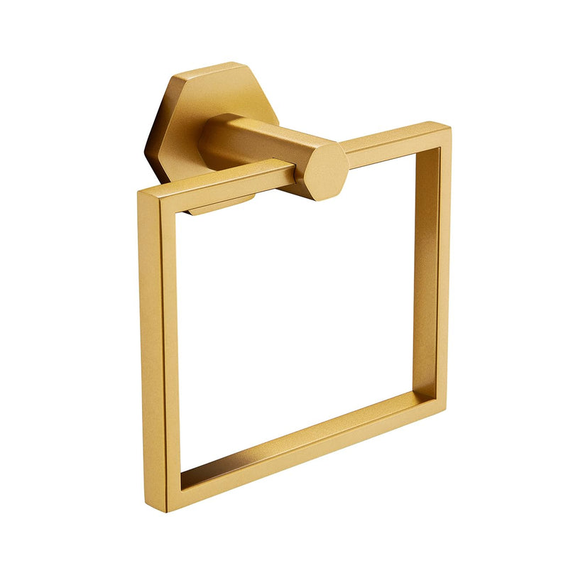 MIYILI Hexagonal Towel Ring Gold Stainless Steel Bathroom Wall Mount, Modern Hand Towel Holder for Home Upgrade