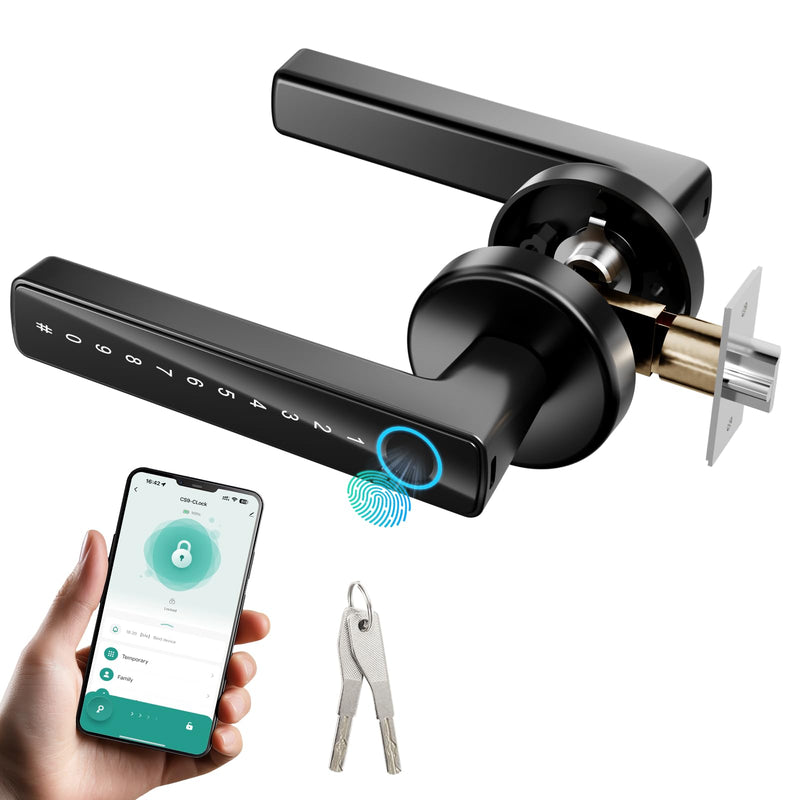 Fingerprint Door Lock with 2 Keycards & App Control – 5-in-1 Smart Door Knob for Bedrooms, Keys & Code, Store 50 Fingerprints Stainless Steel