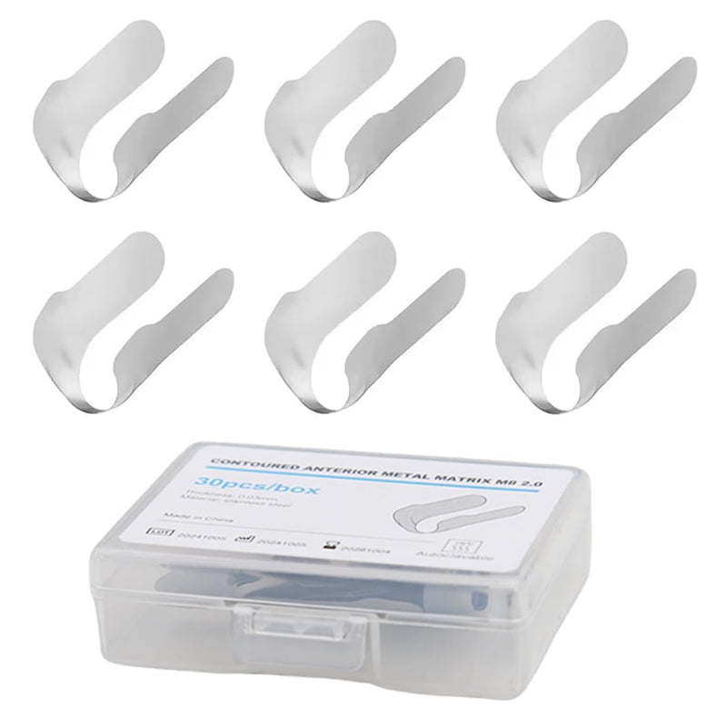 Dental Anterior Matrix Bands Metal Restoration Matrix Bands for Front Teeth 30Pcs,Thickness 30μm