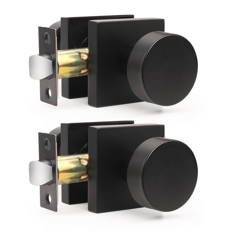 Gobrico Matte Black Passage Door Knobs with Square Rosette(2 Pack), Heavy Duty Closet Door Handles Without Lock, Door Knob Sets for Hallways Passage (Without Locking) 2