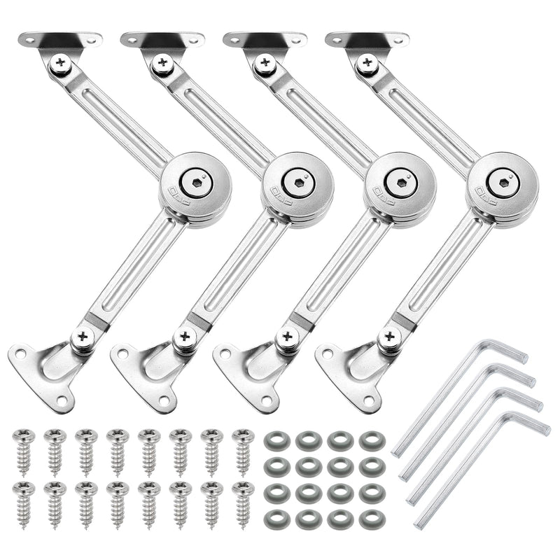 uxcell 4Pcs Lid Support Hinge, 200N Adjustable Hinge Damper Gas Struts Soft Close Folding Lid Stay Hinges Automatic Slow Lowering Pneumatic Lid Buffer for Cabinet Closet Wardrobe 4