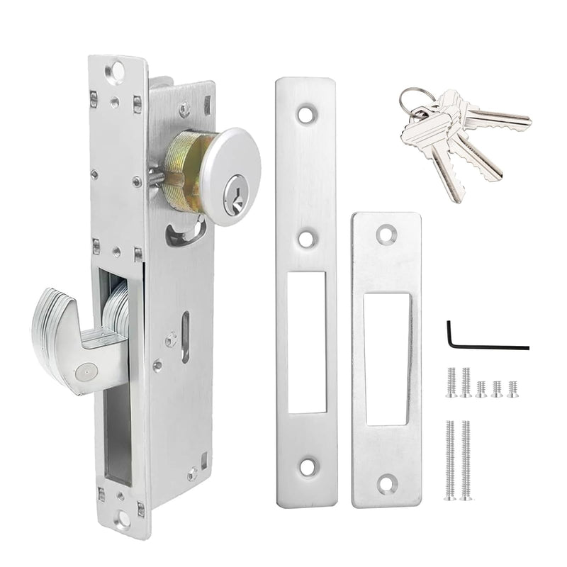 Storefront Mortice Hook Door Lock, Commercial Door Locks Mortise Cylinder Combo, Mortise Cylinder Hook Bolt with Keys(1-1/8" Backset) Hook locking tongue