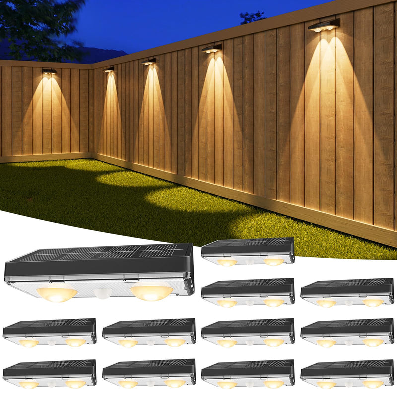 VOLISUN Solar Fence Lights Outdoor, 12 Pack Fence Lights Solar Powered with Warm White LED Spot Lens, IP65 Waterproof, Solar Lights for Fence, Patio, Backyard, Railing, Deck（Black） Black