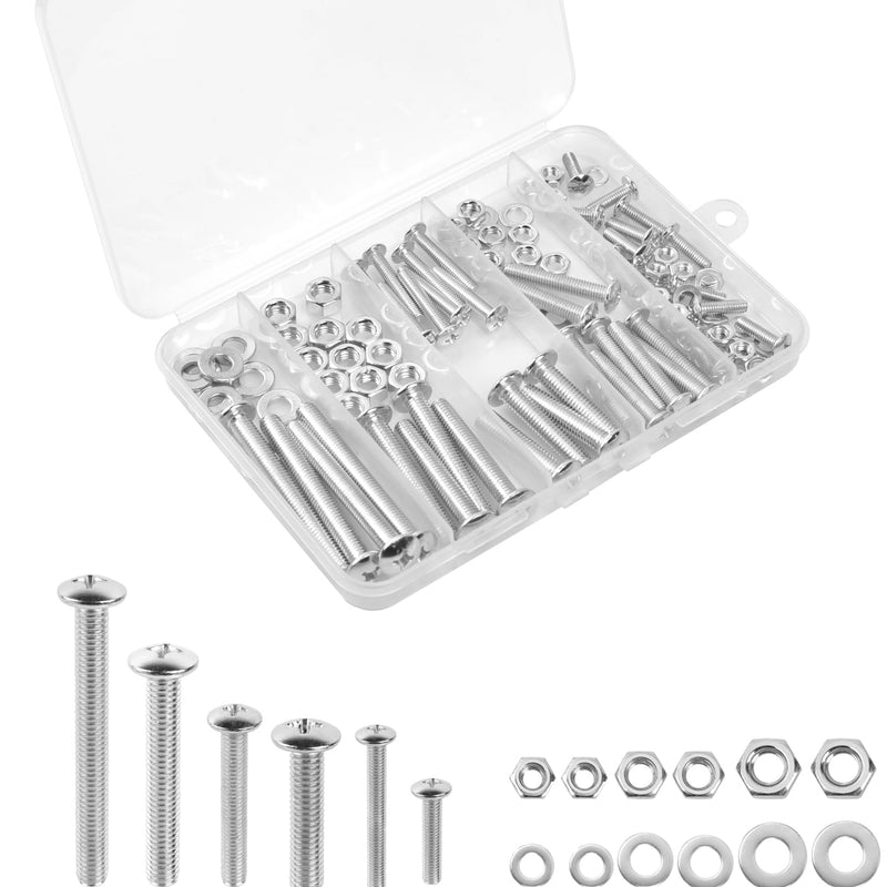 Bolts, Nuts, and Washer Assortment Kit - 120 pcs Nuts and Bolts Assortment Kit, Nut Bolt and Washer Assortment, Bolt and Nut Assortment (Silver, 120) Silver