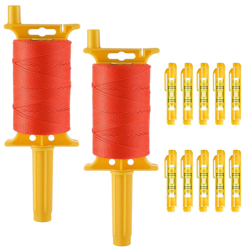 2 Pack Mason Line with Handle, Twisted 540 FT #18 Reloadable Line Reel with 10 Built in Levels, Braided Nylon Construction String Line for Gardening, Masonry Tools, String Level or Kite Twine String