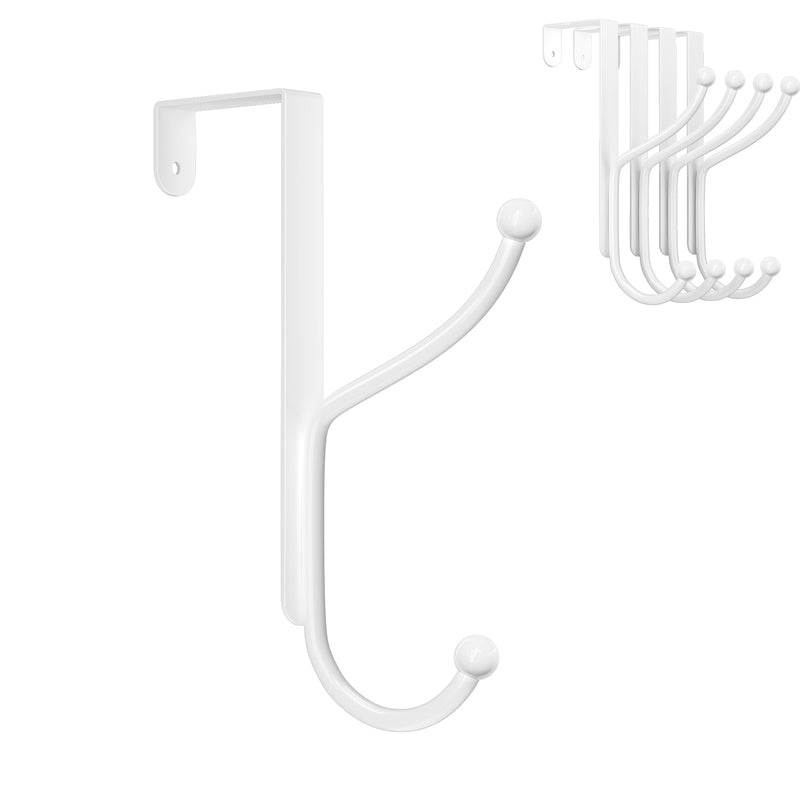 niffgaff Over Door Hook 4-Pack - Heavy Duty Door Hook with Support Pads, No Drilling Required, Anti-Rust Over The Door Hanger, 6.5 Inches Tall, Fits Doors Up to 1.7 Inches Thick, White