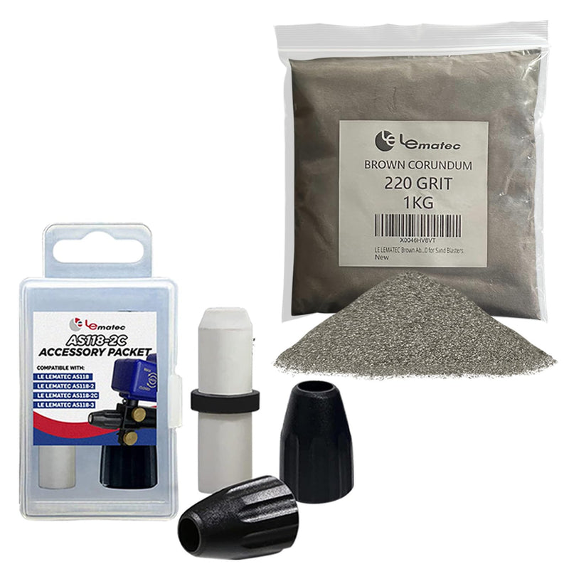 LE LEMATEC Brown Corundum Blasting Media + Accessory Kit for AS118 Sandblaster – Precision Surface Prep & Maintenance Bundle (Corundum + Accessory Packet)